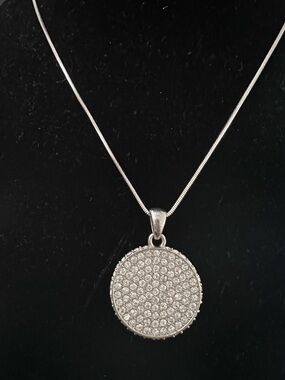 Sterling Silver Round Pavé CZ Pendant Necklace - Silver